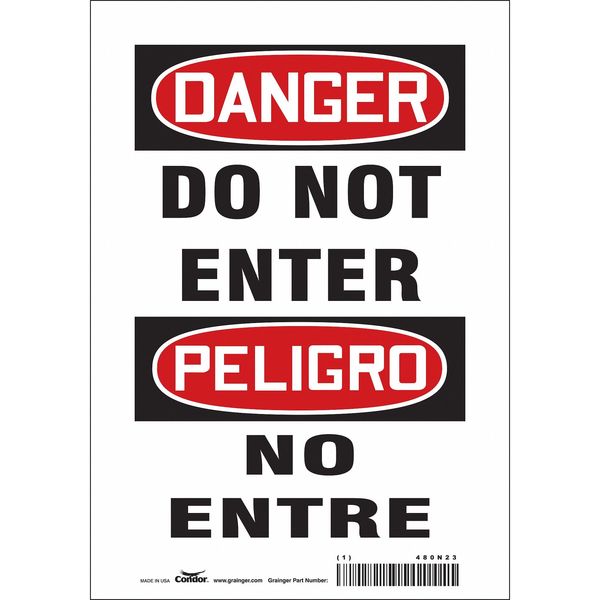 Safety Sign, 10 in Height, 7 in Width, Vinyl, Horizontal Rectangle, English, Spanish