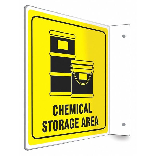 High Visibility Safety Sign, 8 in H, 8 in W, PETG, L-Shape Projection, English, 480W89