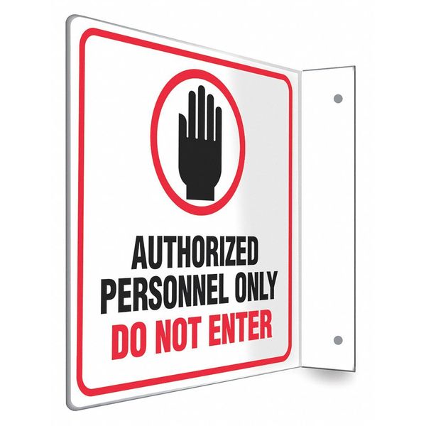 High Visibility Safety Sign, 8 in H, 8 in W, PETG, L-Shape Projection, English, 480W23