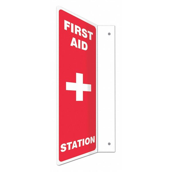 High Visibility Safety Sign, 12 in Height, 4 in Width, PETG, L-Shape Projection, English