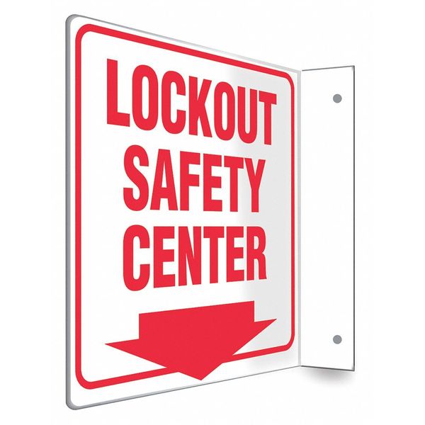 High Visibility Safety Sign, 8 in Height, 8 in Width, PETG, L-Shape Projection, English