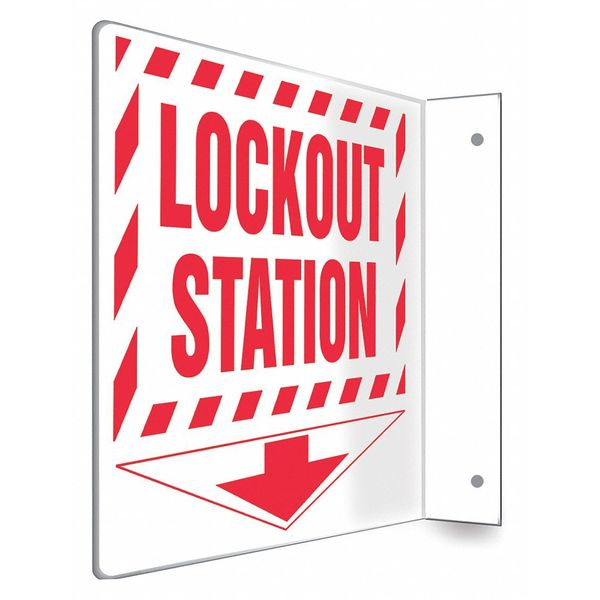 High Visibility Safety Sign, 8 in Height, 12 in Width, PETG, L-Shape Projection, English