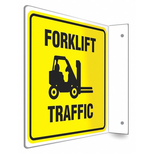 High Visibility Safety Sign, 8 in H, 8 in W, PETG, L-Shape Projection, English, 480W62