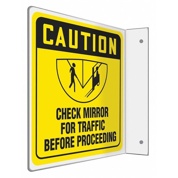 High Visibility Safety Sign, 8 in H, 8 in W, PETG, L-Shape Projection, English, 480W63