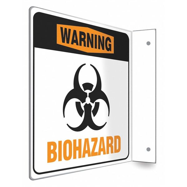 High Visibility Safety Sign, 8 in H, 8 in W, PETG, L-Shape Projection, English, 480W65