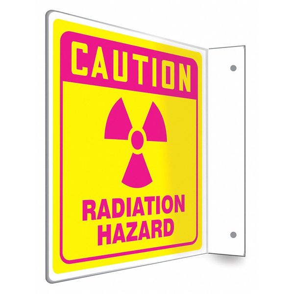 High Visibility Safety Sign, 8 in Height, 8 in Width, PETG, L-Shape Projection, English