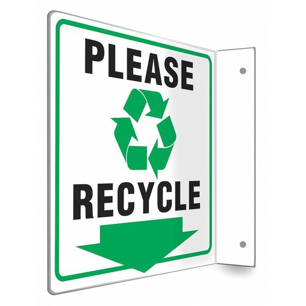 High Visibility Safety Sign, 8 in Height, 12 in Width, PETG, L-Shape Projection, English