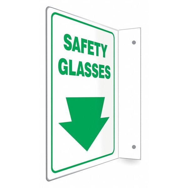 High Visibility Safety Sign, 12 in Height, 9 in Width, PETG, L-Shape Projection, English