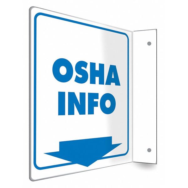 Safety Sign, 8 in Height, 8 in Width, PETG, L-Shape Projection, English
