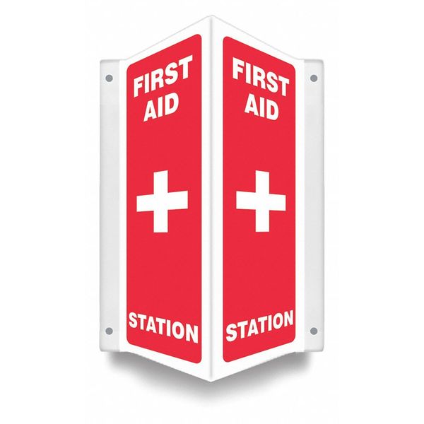 High Visibility Safety Sign, 12 in Height, 7 1/2 in Width, PETG, V-Shape Projection, English