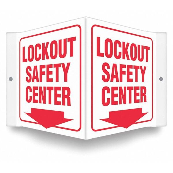 High Visibility Safety Sign, 6 in Height, 8 1/2 in Width, PETG, V-Shape Projection, English