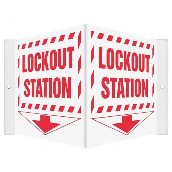 High Visibility Safety Sign, 6 in Height, 8 1/2 in Width, PETG, V-Shape Projection, English