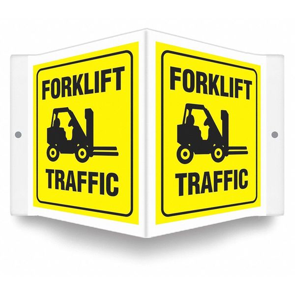 High Visibility Safety Sign, 6 in H, 8 1/2 in W, PETG, V-Shape Projection, English, 480Y43