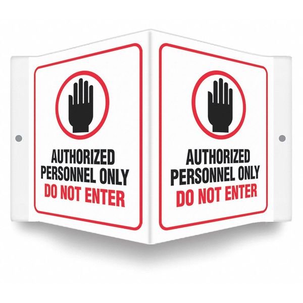 High Visibility Safety Sign, 6 in Height, 8 1/2 in Width, PETG, V-Shape Projection, English