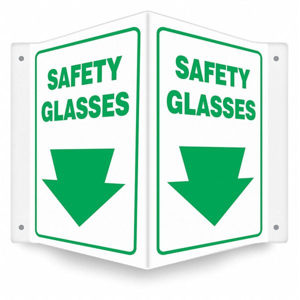 High Visibility Safety Sign, 12 in Height, 14 in Width, PETG, V-Shape Projection, English
