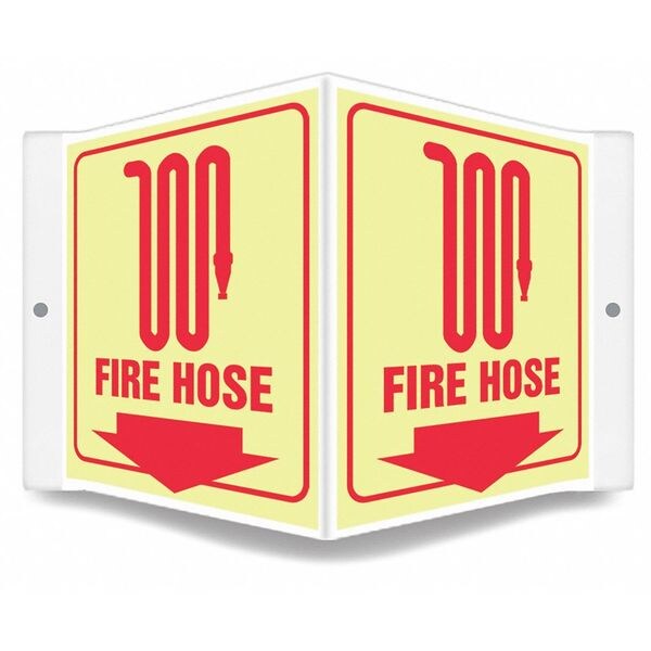 Safety Sign, 6 in Height, 8 1/2 in Width, PETG, V-Shape Projection, English