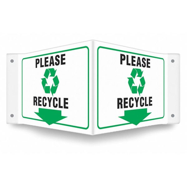 High Visibility Safety Sign, 8 in Height, 18 in Width, PETG, V-Shape Projection, English