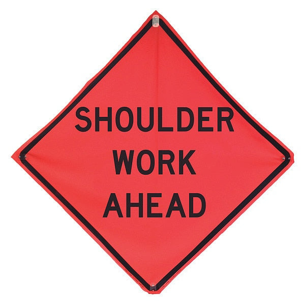 Shoulder Work Traffic Sign, 48 in Height, 48 in Width, Polyester, PVC, Diamond, English