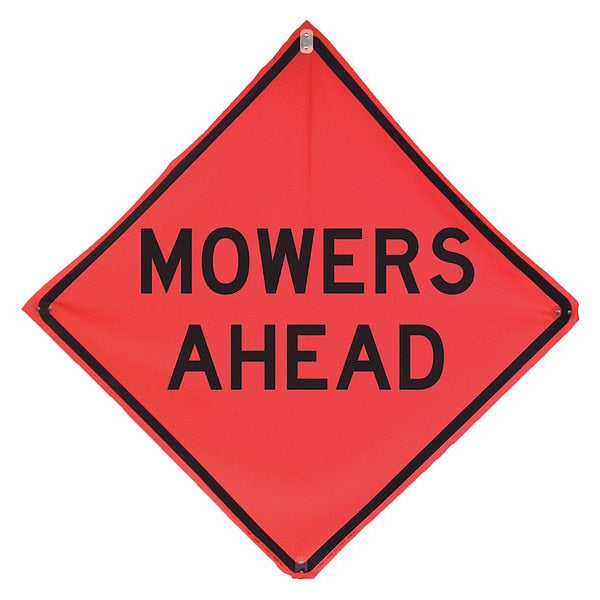 Mowing Ahead Traffic Sign, 36 in Height, 36 in Width, Polyester, PVC, Diamond, English