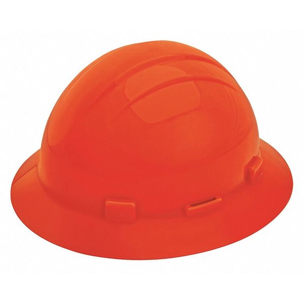 Full Brim Hard Hat, Type 1, Class E, Ratchet (4-Point), Hi-Vis Orange