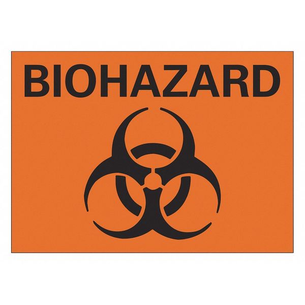 Biohazard Sign, 7 in H, 10 in W, Non-PVC Polymer, Vertical Rectangle, English, LCU1-0053-ED_10x7