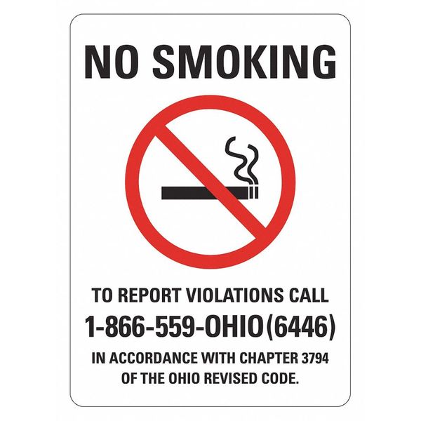 No Smoking Sign, 7 in Height, 5 in Width, Reflective Sheeting, Vertical Rectangle, English