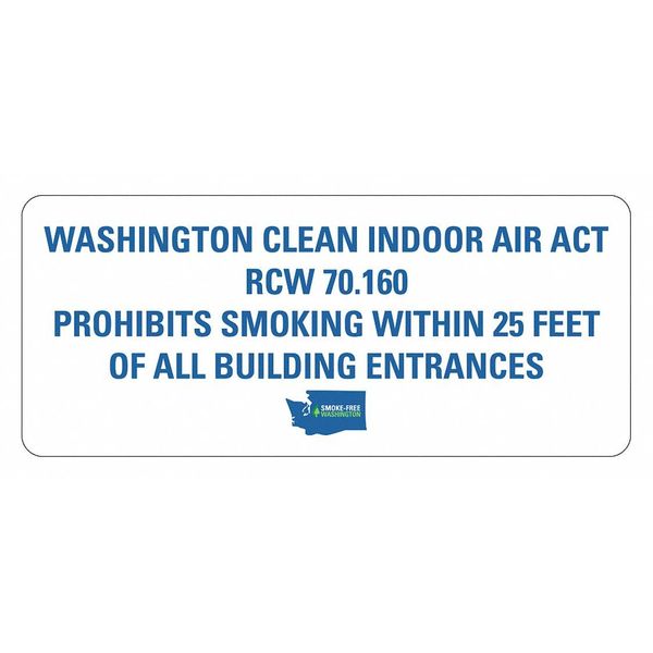 No Smoking Sign, 3 in Height, 7 in Width, Non-PVC Polymer, Horizontal Rectangle, English