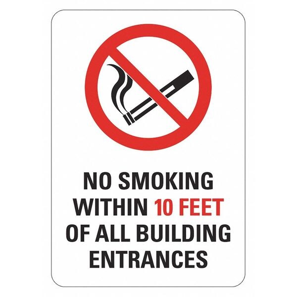No Smoking Sign, 7 in Height, 5 in Width, Reflective Sheeting, Vertical Rectangle, English
