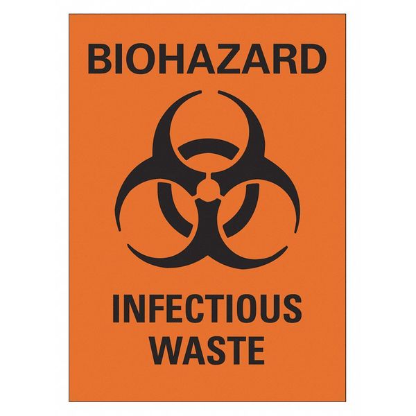 Biohazard Sign, 10 in Height, 7 in Width, Non-PVC Polymer, Horizontal Rectangle, English