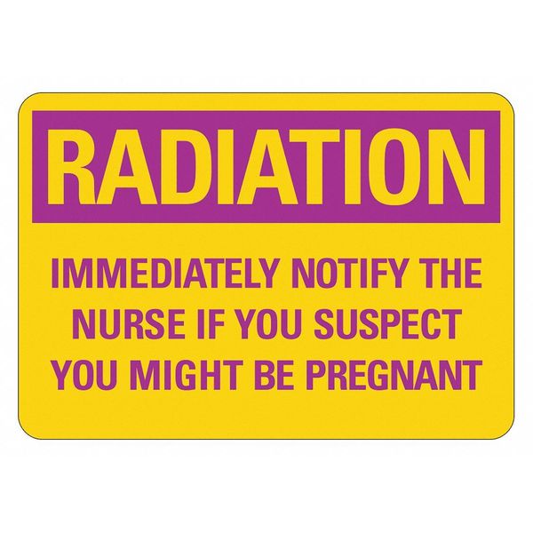 Radiation Sign, 10 in Height, 14 in Width, Non-PVC Polymer, Horizontal Rectangle, English