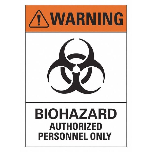 Biohazard Sign, 10 in Height, 14 in Width, Non-PVC Polymer, Horizontal Rectangle, English