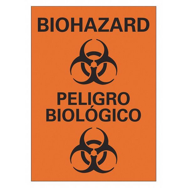Biohazard Sign, 14 in H, 10 in W, Plastic, Vertical Rectangle, English, LCU1-0049-NP_10x14