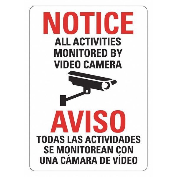 Security Sign, 14 in H, 10 in W, Plastic, Vertical Rectangle, English, Spanish, LCU1-0158-NP_10x14