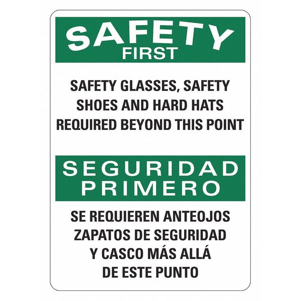 Safety Sign, 14 in Height, 10 in Width, Plastic, Vertical Rectangle, English, Spanish