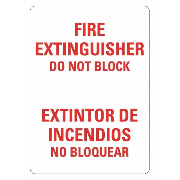 Fire Extinguisher Sign, 14 in Height, 10 in Width, Plastic, Vertical Rectangle, English, Spanish
