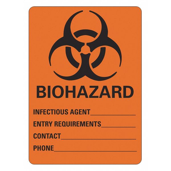 Biohazard Sign, 14 in H, 10 in W, Plastic, Vertical Rectangle, English, LCU1-2013-NP_10x14