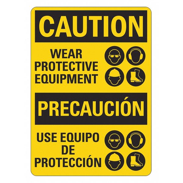 Personal Protection Sign, 14 in Height, 10 in Width, Plastic, Vertical Rectangle, English, Spanish