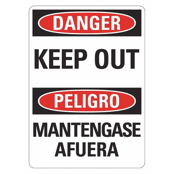 Danger Sign, 14 in Height, 10 in Width, Plastic, Vertical Rectangle, English