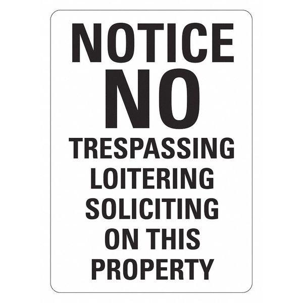 No Trespassing Sign, 14 in Height, 10 in Width, Aluminum, Vertical Rectangle, English