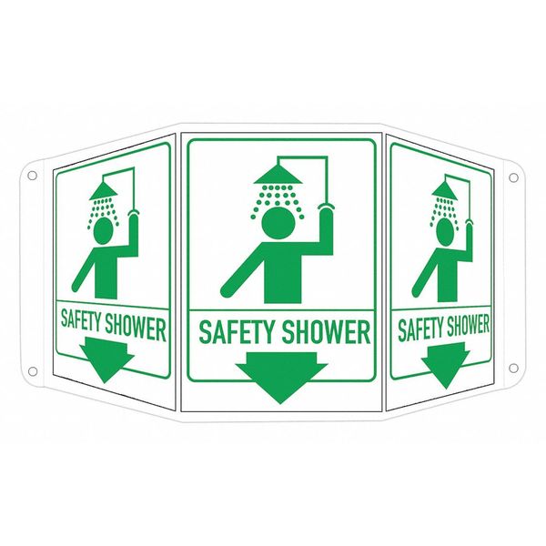 Safety Shower Sign, 10 in Height, 17 1/2 in Width, Aluminum, Tri-Bend, English