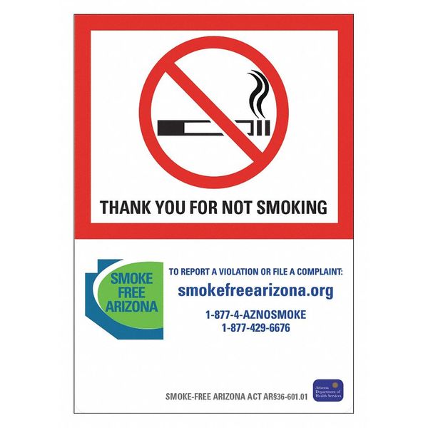 Reflective  No Smoking  Sign, 10 in Height, 7 in Width, Aluminum, Horizontal Rectangle, English
