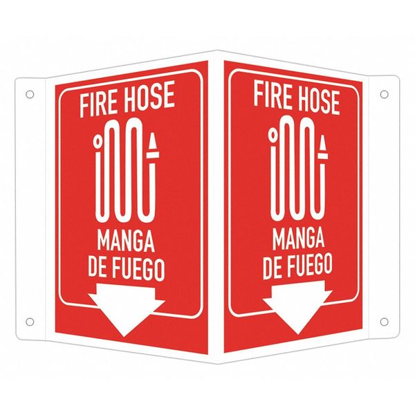 Fire Sign, 6 in Height, 7 1/2 in Width, Aluminum, V-Shape Projection, English