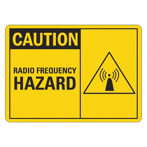 Reflective  Radio Fields Caution Sign, 10 in Height, 14 in Width, Aluminum, Vertical Rectangle