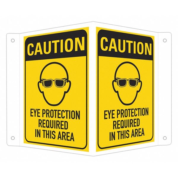 Personal Protection Sign, 6 in Height, 4 in Width, Aluminum, V-Shape Projection, English