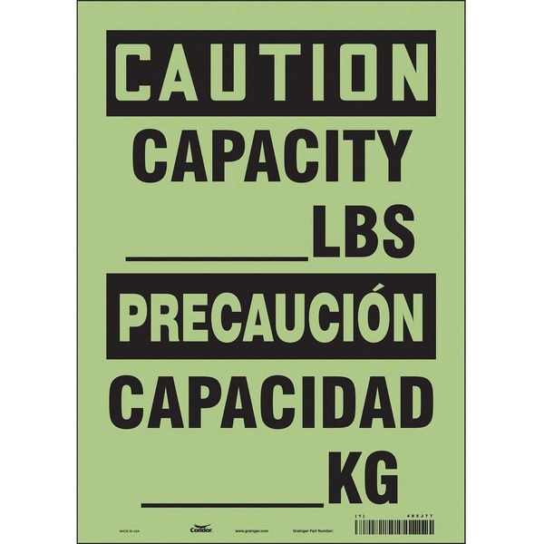 Safety Sign, 14 in Height, 10 in Width, Glow Vinyl, Vertical Rectangle, English, Spanish