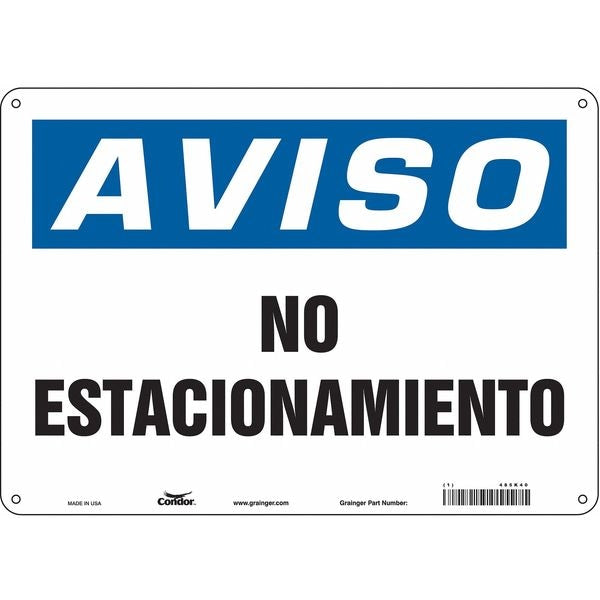 No Parking Sign, 10 in Height, 14 in Width, Polyethylene, Horizontal Rectangle, Spanish