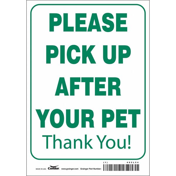 Safety Sign, 10 in Height, 7 in Width, Polyethylene, Horizontal Rectangle, English, 485L54