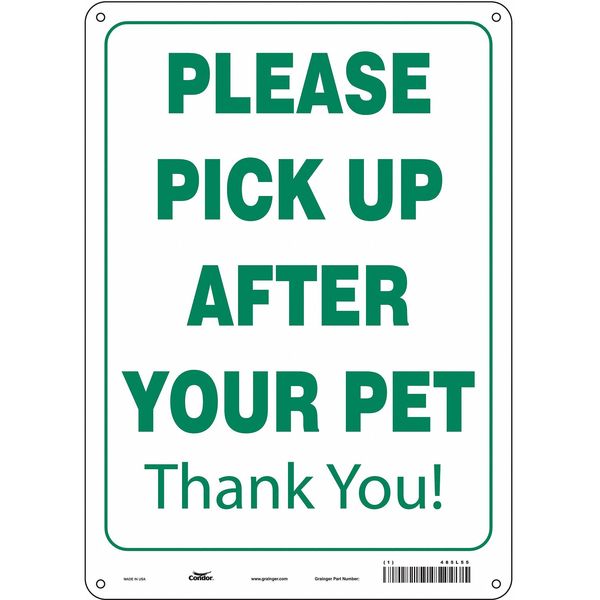 Safety Sign, 14 in Height, 10 in Width, Polyethylene, Vertical Rectangle, English, 485L55
