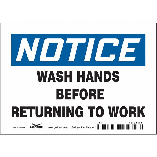 Safety Sign, 5 in Height, 7 in Width, Vinyl, Horizontal Rectangle, English, 485N84