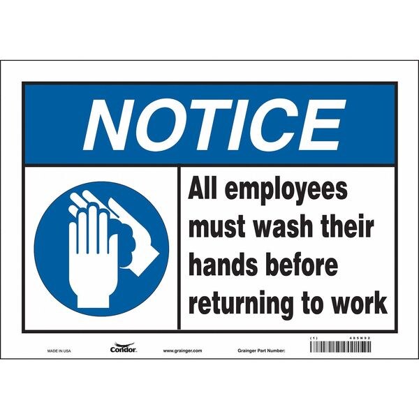 Safety Sign, 10 in Height, 14 in Width, Vinyl, Horizontal Rectangle, English, 485N92